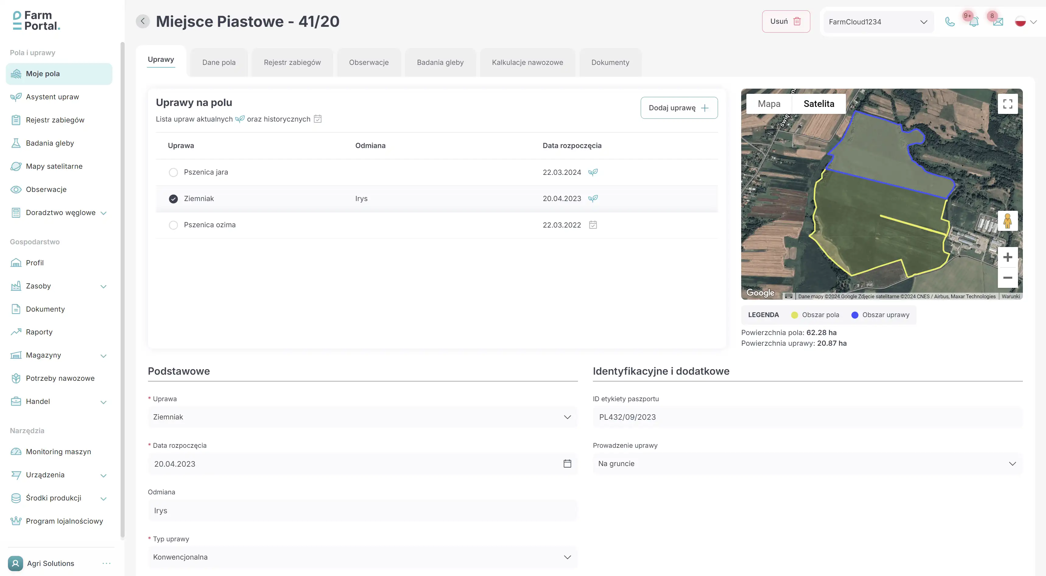 FarmPortal – zrzut ekranu systemu zarządzania gospodarstwem FMS